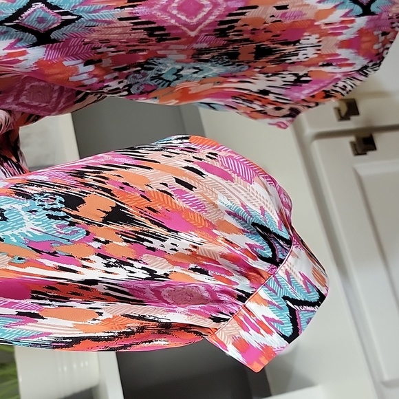 Pleione Button Down Long Sleeve Colorful Blouse Pink Blue - Picture 4 of 8